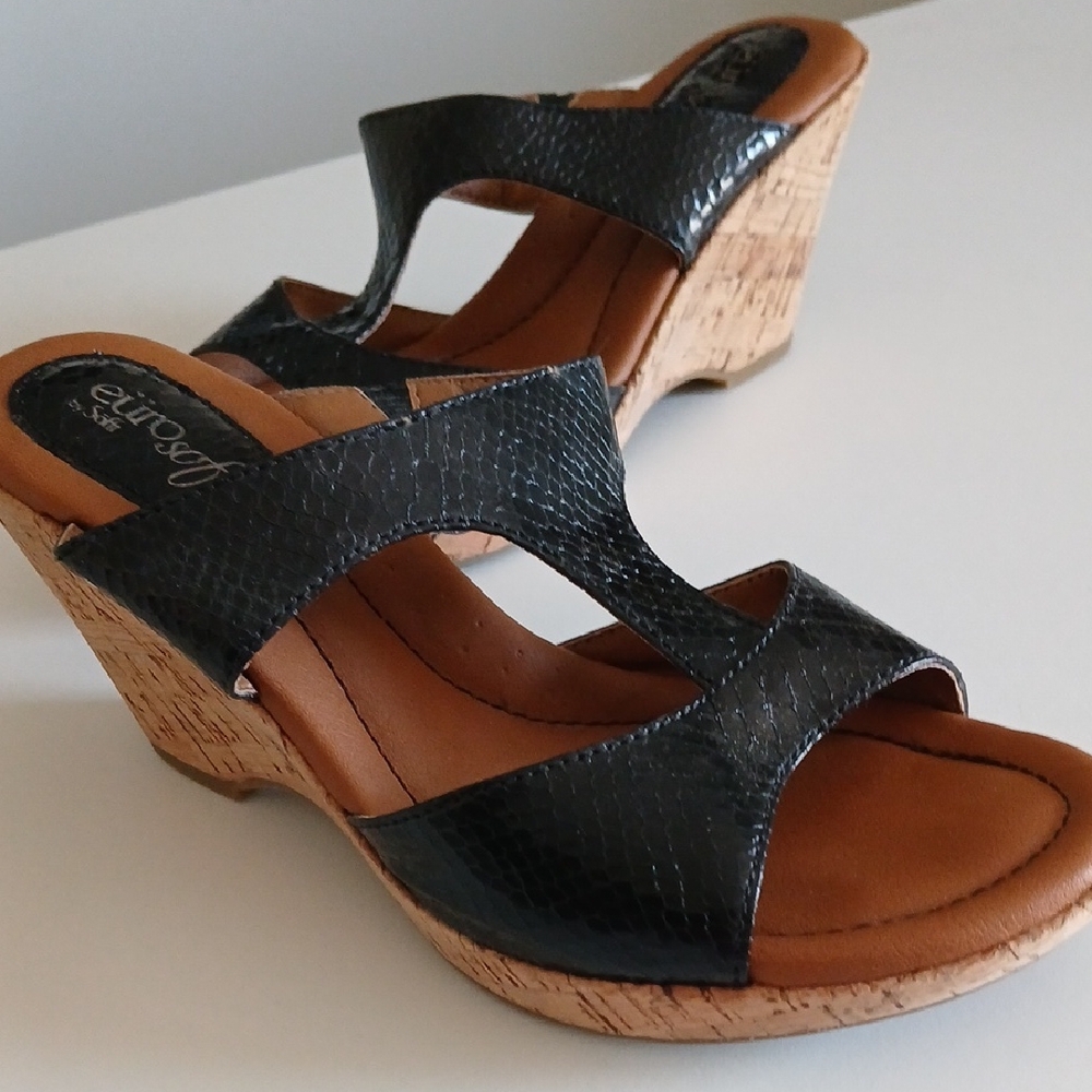 Eurosoft Black Wedge Sandals for Women